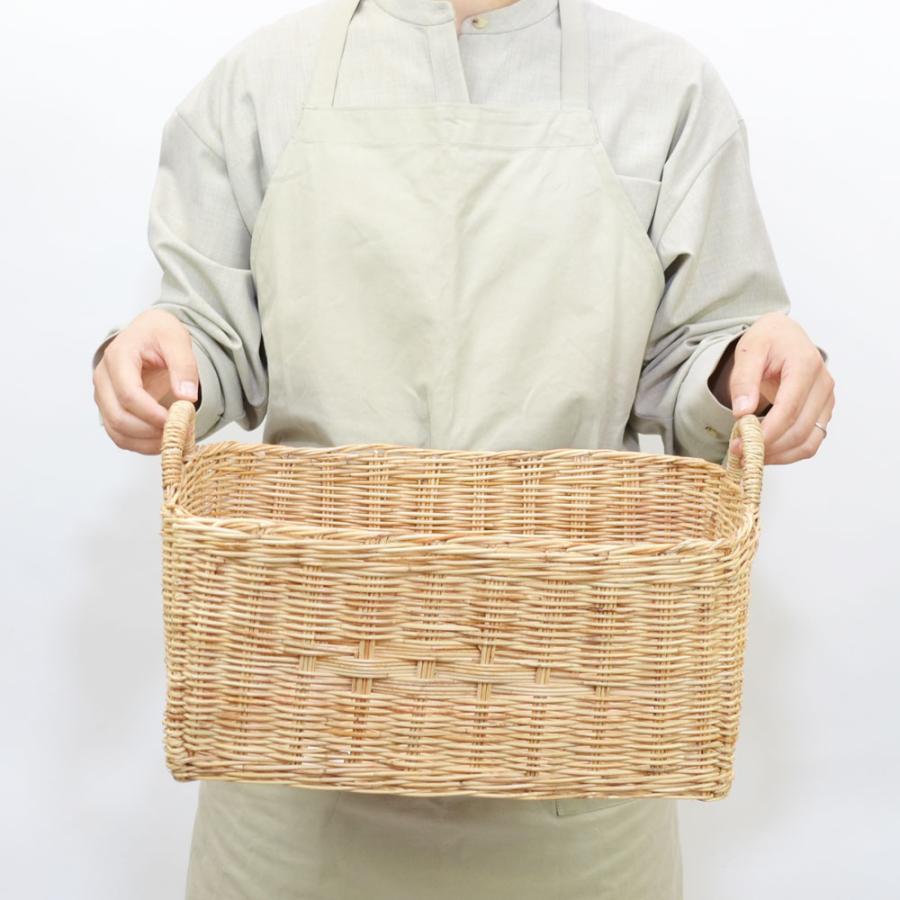 タイ製ラタン 収納バスケット 四角型 取手付き S 籐かご