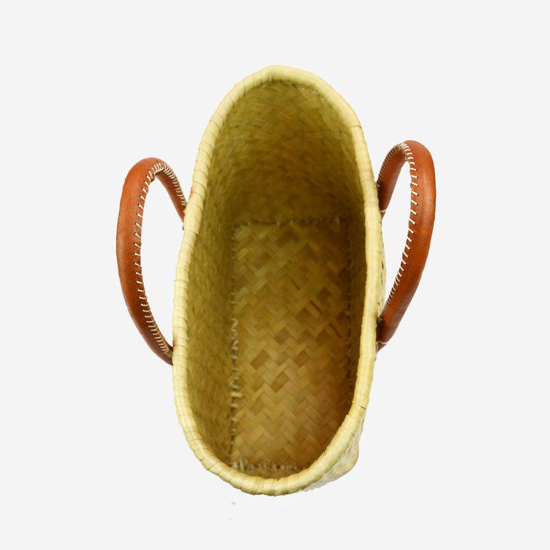 リンダ かごバッグ 革ハンドル 四角 S マダガスカル 水草 : ラタン