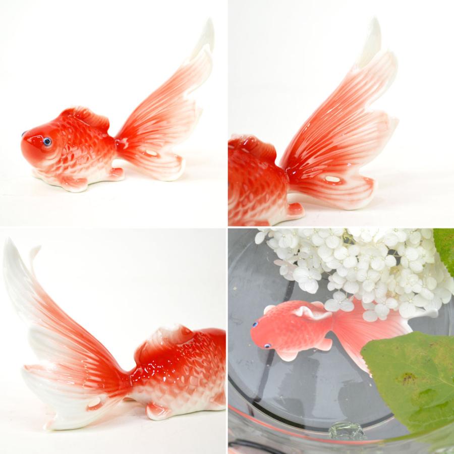 伝統工芸、金魚 置物 オブジェ 陶器の置き物 金魚赤 オブジェ オーナメント 和小物 置物 : ラタン