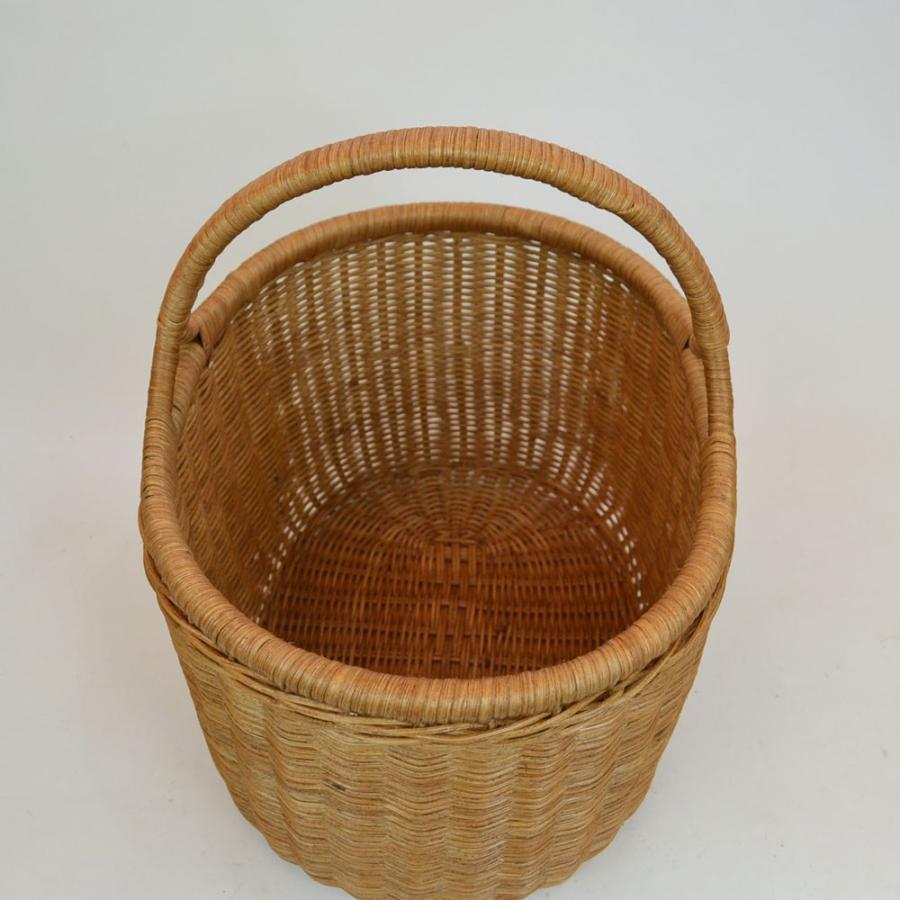 ラタンバスケット深型 オーバル 籐かご ピクニックバスケット : ラタン