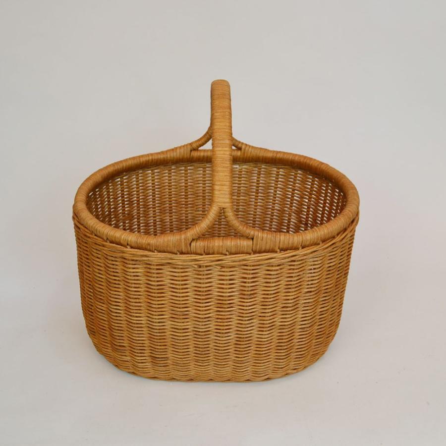 ラタンバスケット深型 オーバル 籐かご ピクニックバスケット : ラタン