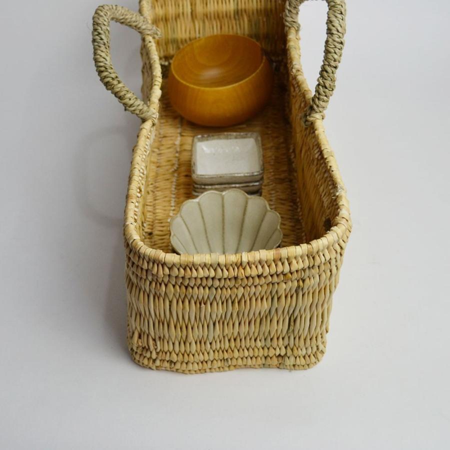 ストロー 横長カゴ Lサイズ ドームハンドル かごバッグ : ラタン