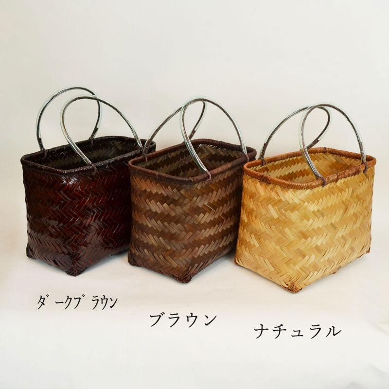 竹製 市場かご たて型L ダークブラウン 竹かごバッグ カゴ