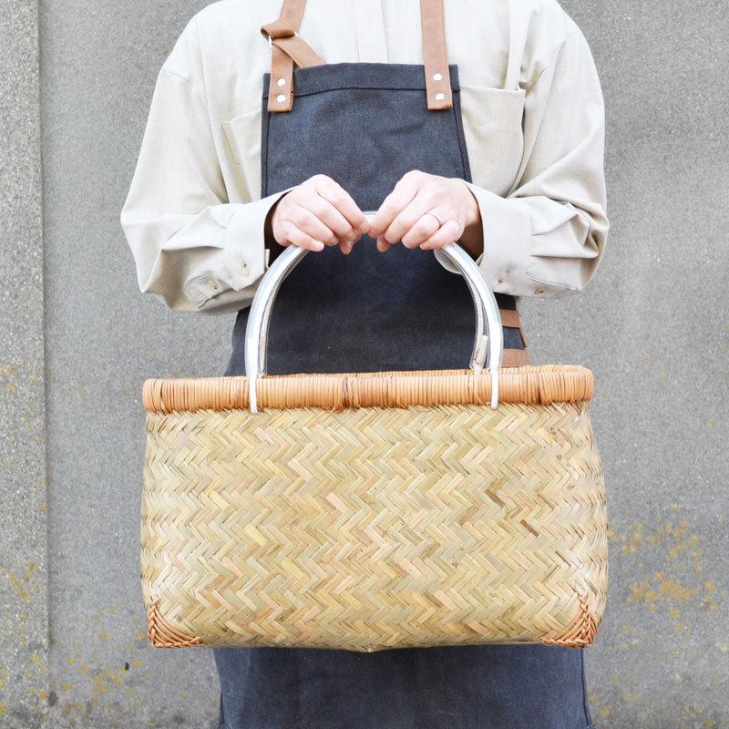 市場かご 市場籠 よこ型L 竹かご 皮竹 外皮 竹かごバッグ : ラタン