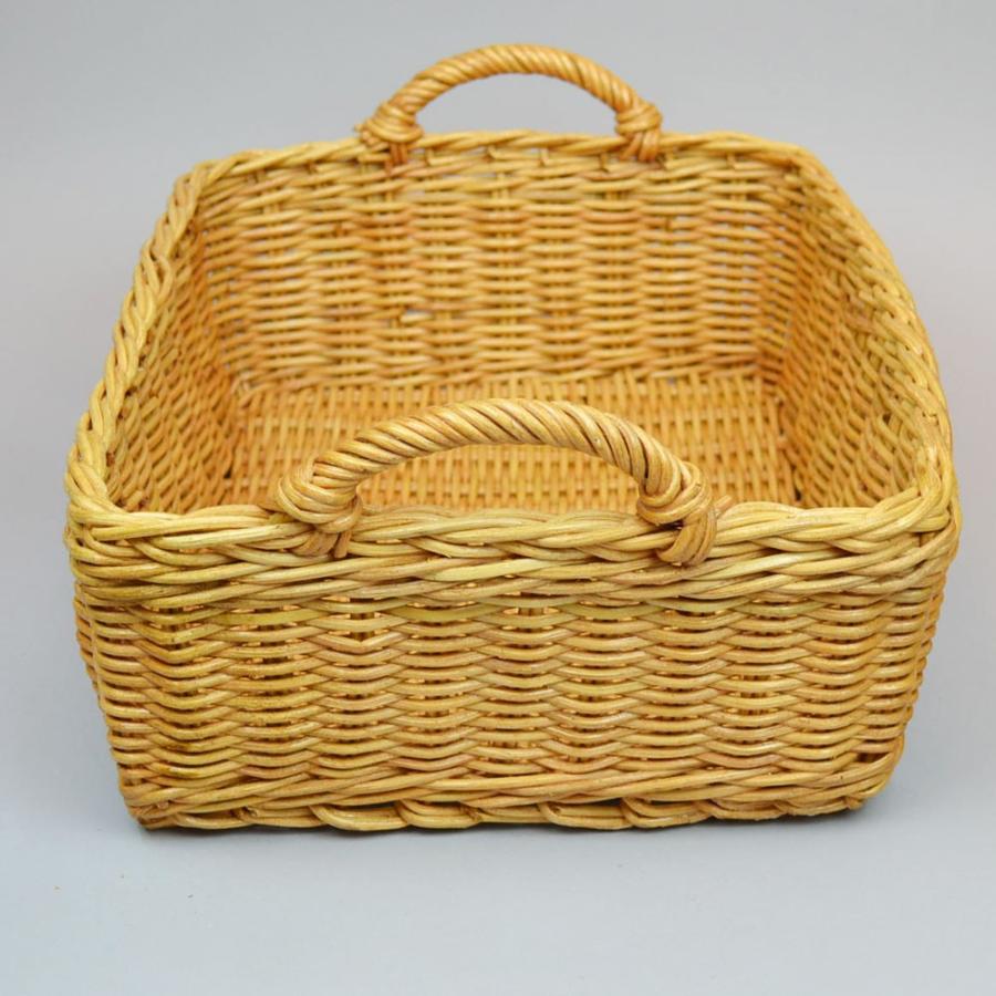 ラタン角 浅型 取っ手付き かご 収納用バスケット ストック : ラタン