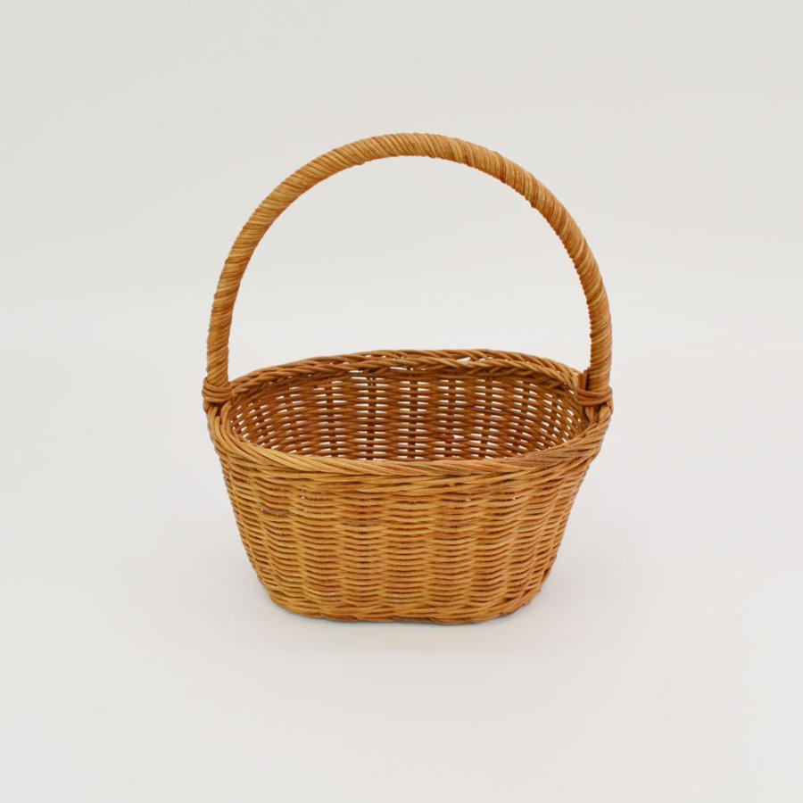 【美品】ラタン調 カゴバッグ バスケット オーバル型 ラタン製かごバッグ オーバル フラワーバスケット 一本手 S : ラタン