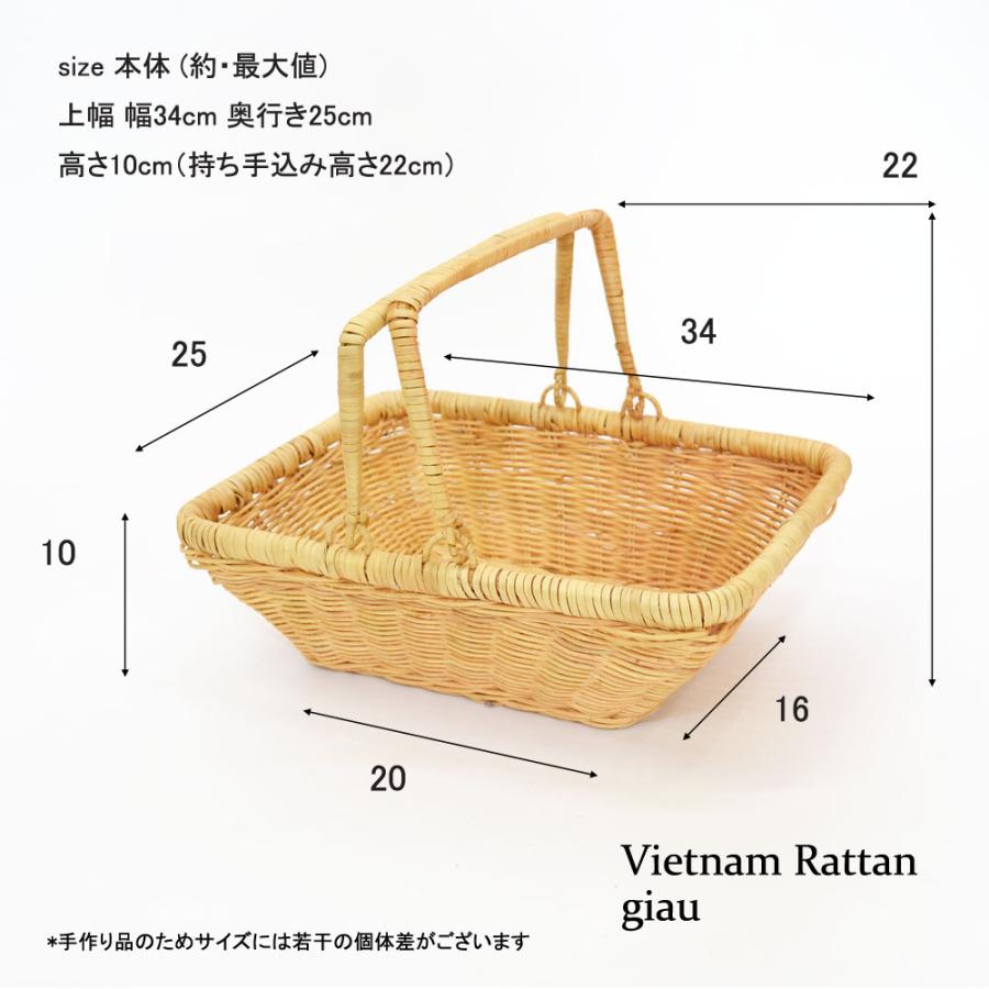 ラタン製かごバッグ 浅型 スクエア 2本手 可動 籐かご : ラタンハウス