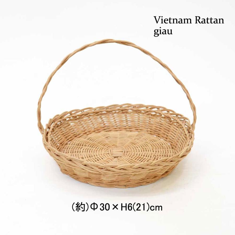 ラタン製 フラワーバスケット 三つ編みハンドル ラウンド 籠 : ラタン