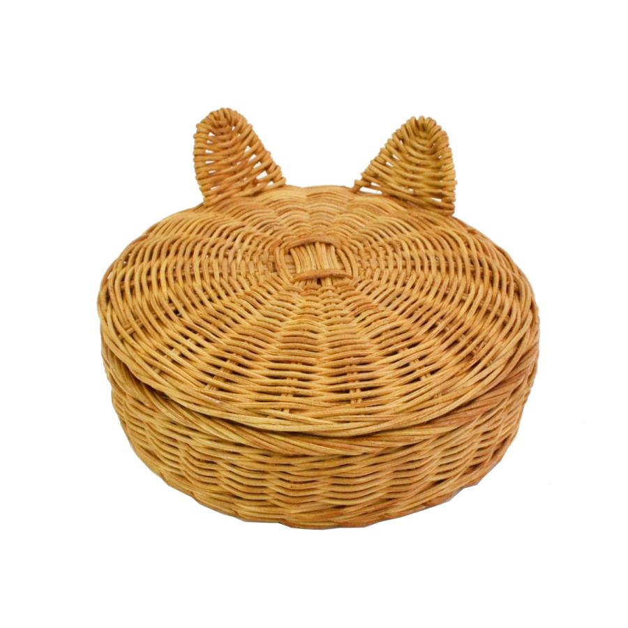 giau ラタン製 キャットバスケット 猫耳 フタ付き 収納 : ラタンハウス