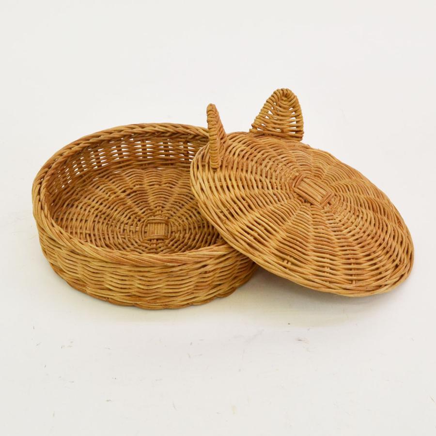 giau ラタン製 キャットバスケット 猫耳 フタ付き 収納 : ラタンハウス