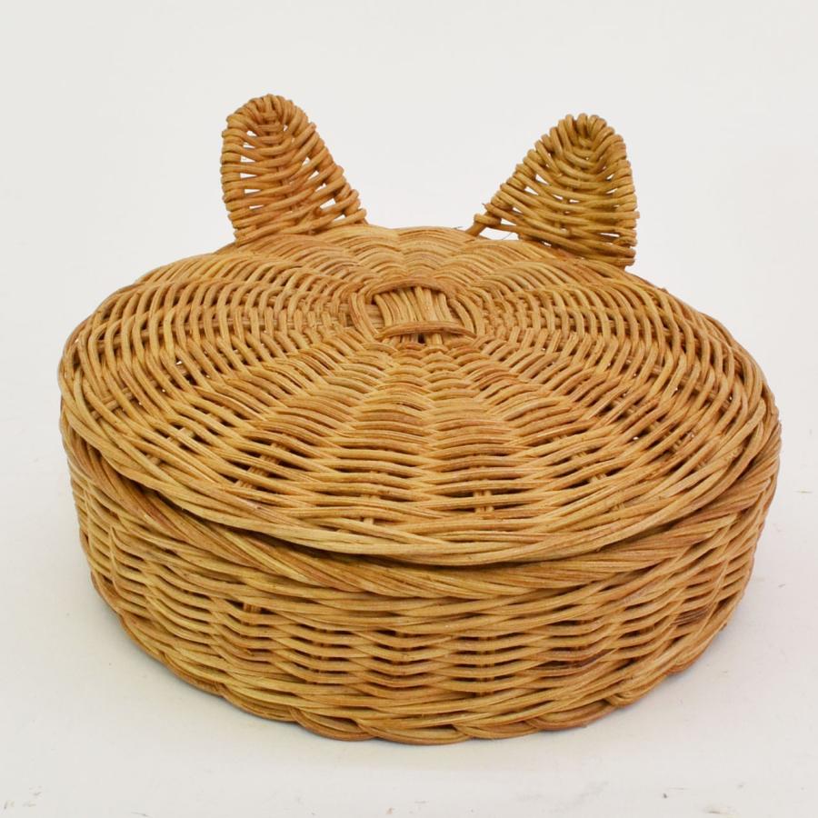 giau ラタン製 キャットバスケット 猫耳 フタ付き 収納 : ラタンハウス