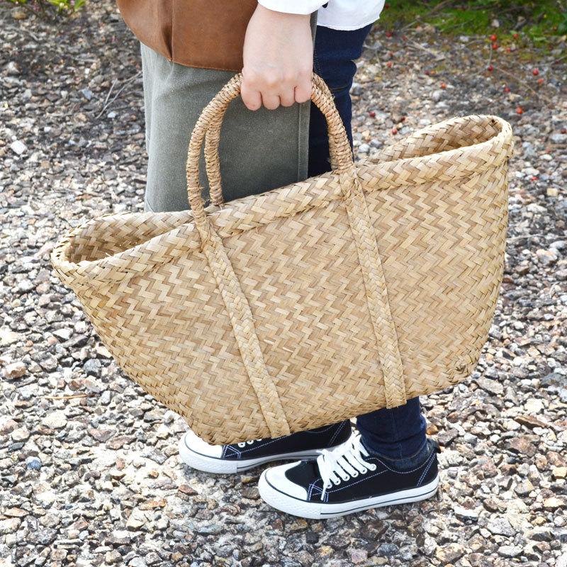 かごバッグ トートバッグ シーグラス フチ 折り返し 水草 : ラタン