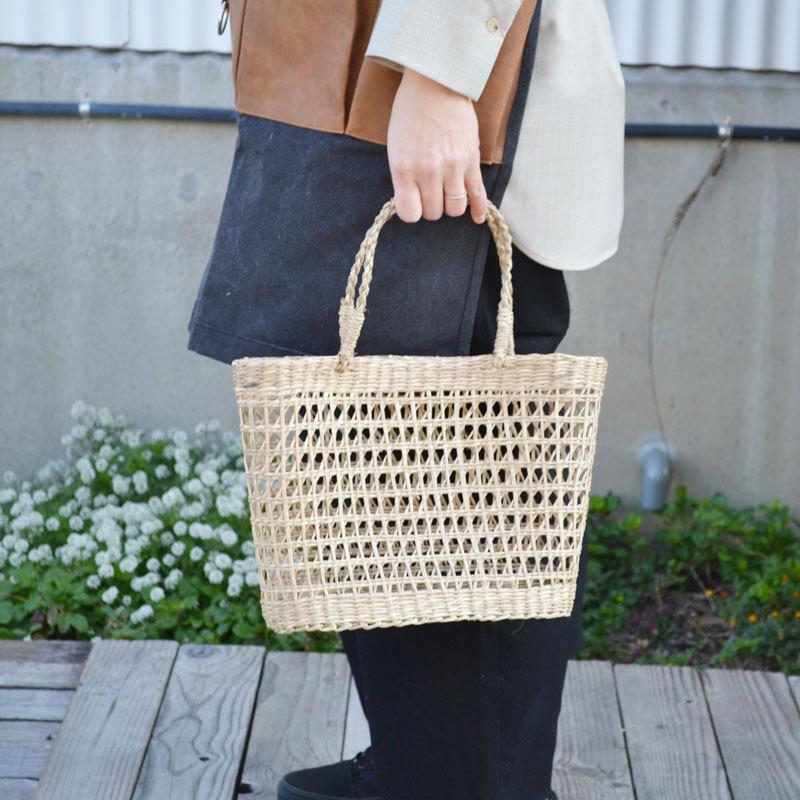 シーグラス 透かし編み かごバッグ トートバッグ 水草 かご