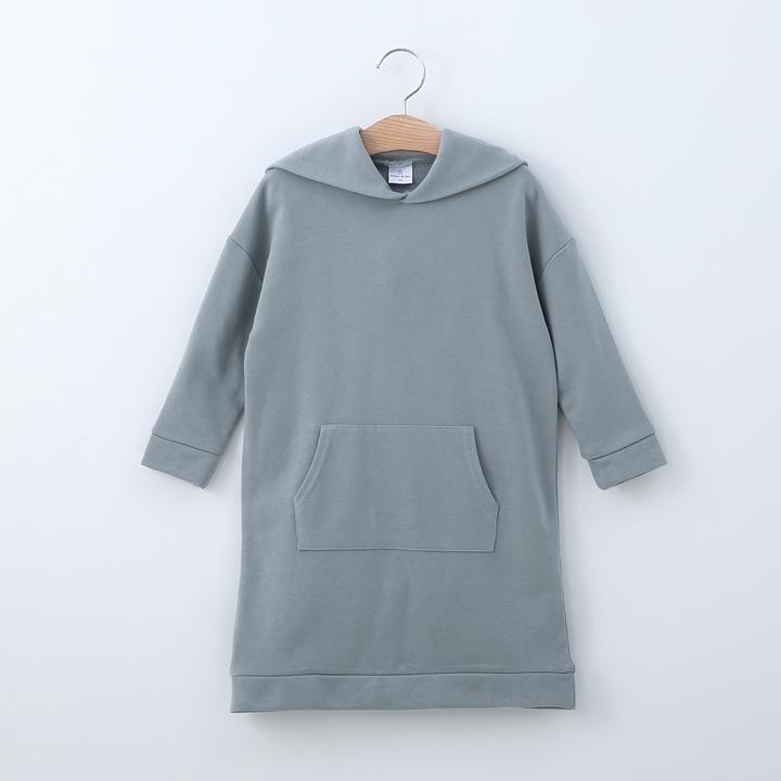 女の子 パーカーワンピース ロング 長袖 無地 フード付き 子供服