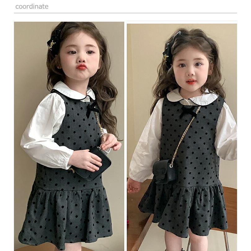 女の子 セットアップ ジャンパースカート ブラウス 2点セット ドット柄 