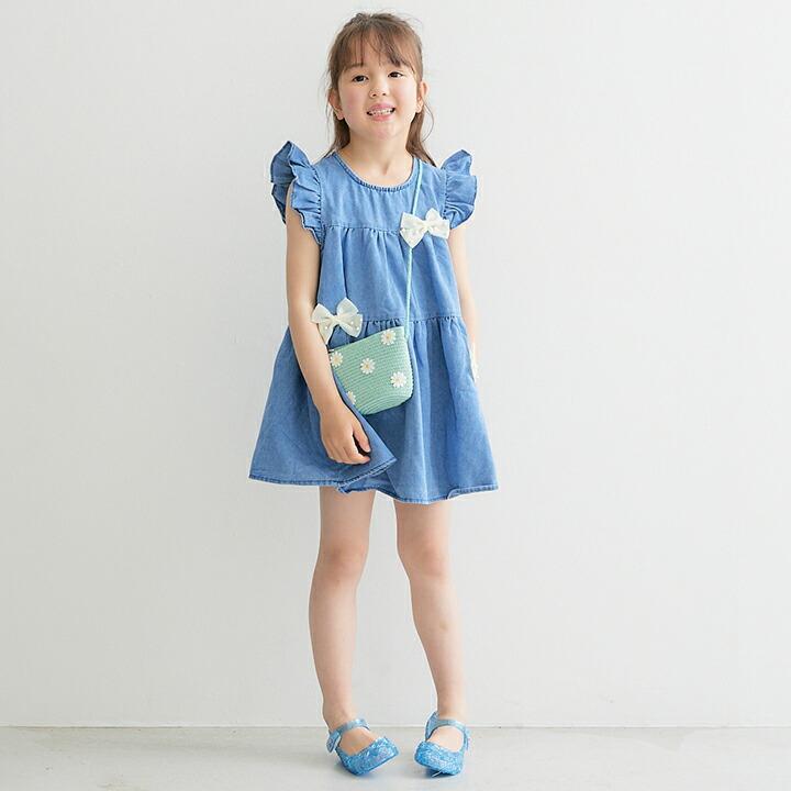 女の子 こども服 即納  ワンピース デニム  柔らかい テンセル チュニック ノースリーブ キッズ   春 夏　新作 |  | 05