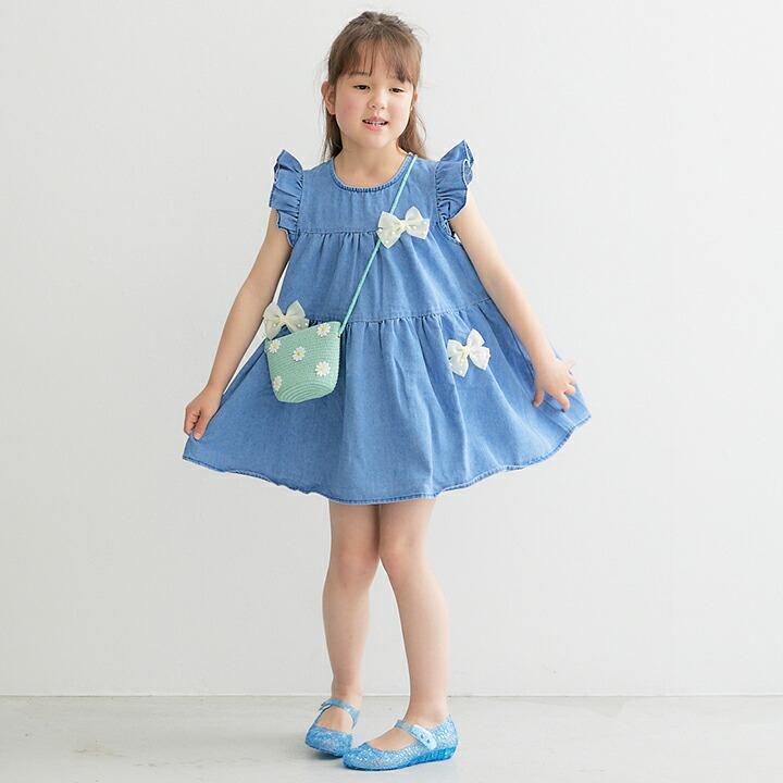 女の子 こども服 即納  ワンピース デニム  柔らかい テンセル チュニック ノースリーブ キッズ   春 夏　新作 |  | 06