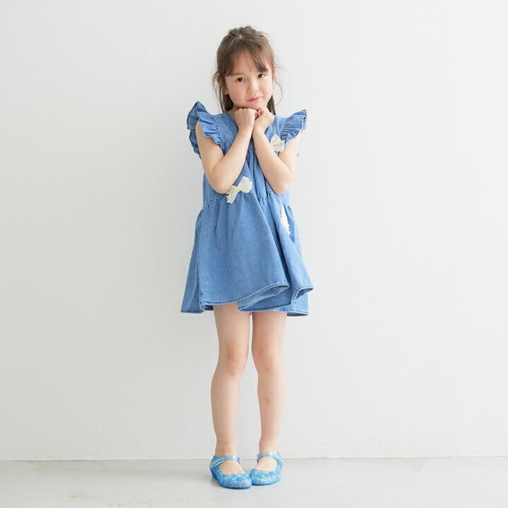女の子 こども服 即納  ワンピース デニム  柔らかい テンセル チュニック ノースリーブ キッズ   春 夏　新作 |  | 10