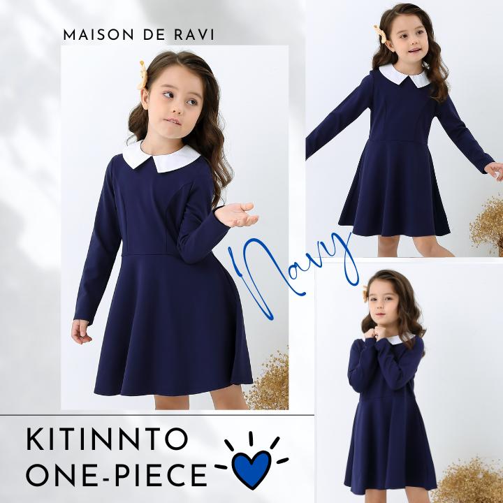 familiar 襟付きネイビー ワンピース 100cm 襟付きフォーマルワンピース 子供服 キッズ 女の子 フォーマル 長袖 襟
