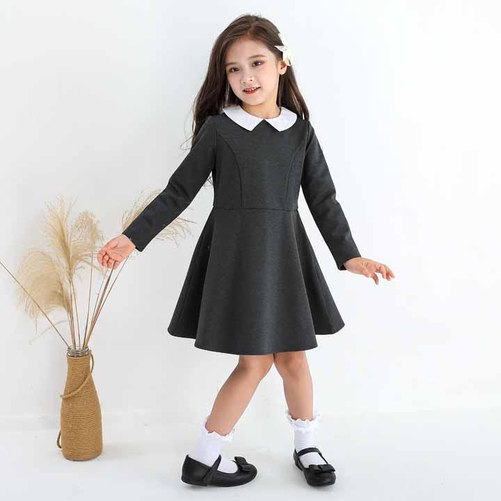 ワンピース 子供服 女の子 フォーマル 長袖 襟 ポケット付き 春