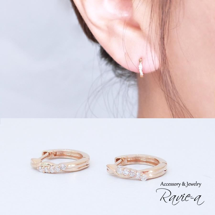 K10YG ダイヤモンド0.05ct ひねりフープピアス 中折れピアス 
