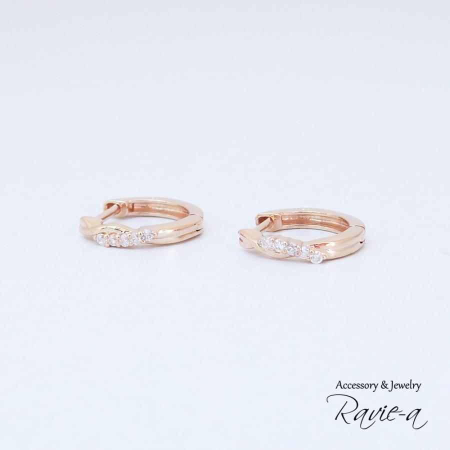 K10YG ダイヤモンド0.05ct ひねりフープピアス 中折れピアス 