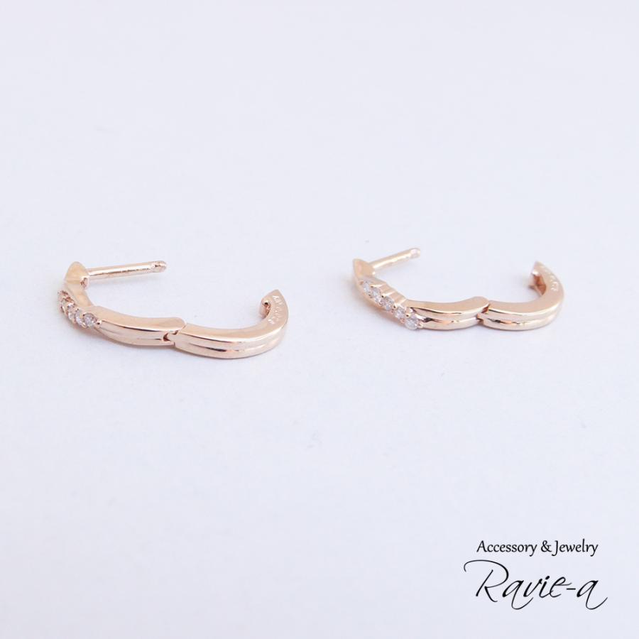 K10YG ダイヤモンド0.05ct ひねりフープピアス 中折れピアス 