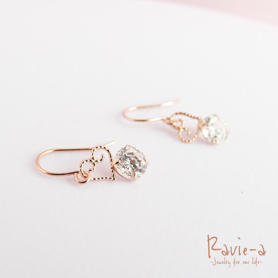 ハート 揺れるピアス K10 ピンクゴールド ピアス 編みこみハート 華奢