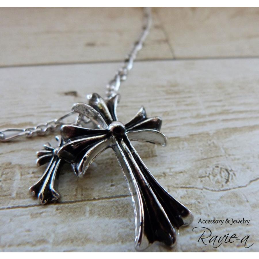 メンズ ネックレス クロス 十字架 クロムハーツ好き 黒墨 シルバー