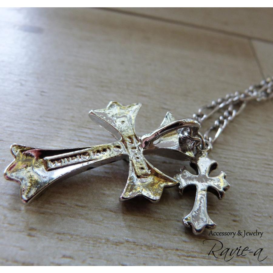 メンズ ネックレス クロス 十字架 クロムハーツ好き 黒墨 シルバー