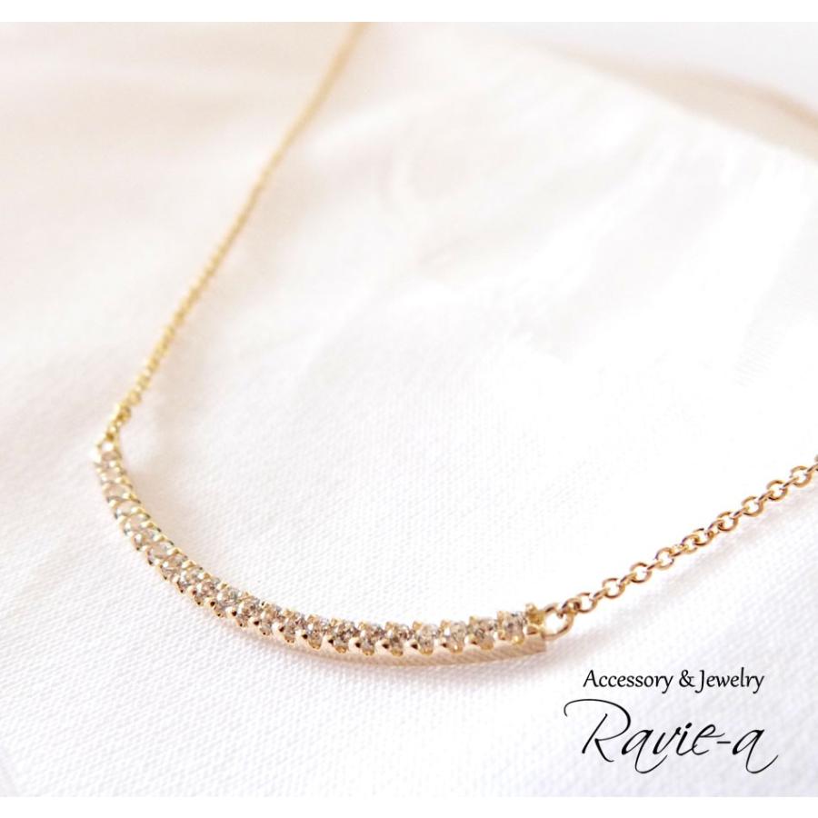 ダイヤモンド バーネックレス k10 シンプル 華奢ネックレス スマイル