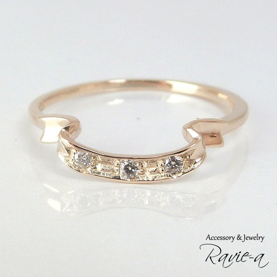 ダイヤモンド　結婚指輪 マリッジリング　ハワイアンジュエリー 指輪 k10 お花 リング フラワーリング セットリング 2本セット リボン K10 クールの画像