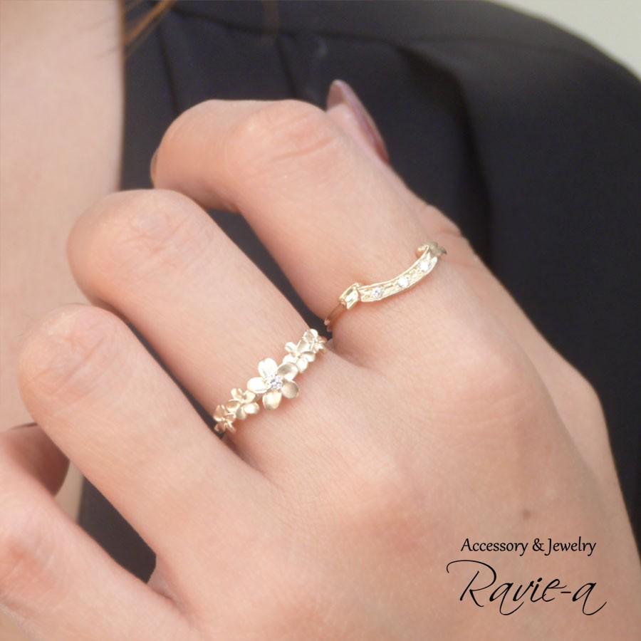 ダイヤモンド 結婚指輪 マリッジリング ハワイアンジュエリー 指輪 K10 お花 リング フラワーリング セットリング 2本セット リボン K10 クール Nt58r D Ptr Set D Ravie A Yahoo 店 通販 Yahoo ショッピング