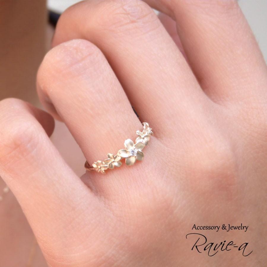 ダイヤモンド　結婚指輪 マリッジリング　ハワイアンジュエリー 指輪 k10 お花 リング フラワーリング セットリング 2本セット リボン K10 クールの画像
