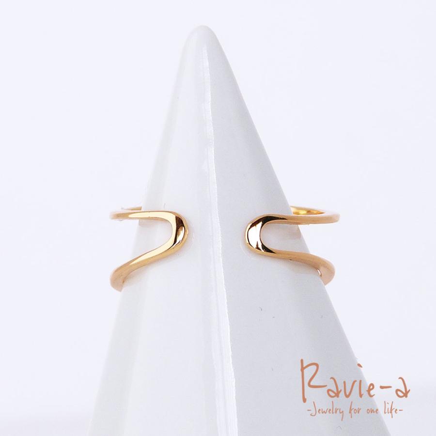 重ね付け風CZリング 2連 ワイドリング 指輪 イエローゴールド シルバー
