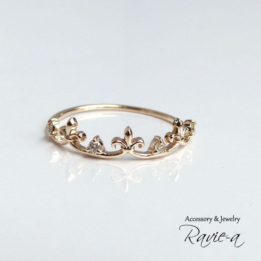 k10 指輪 百合の紋章 レディース ダイヤモンド ティアラリング ロック