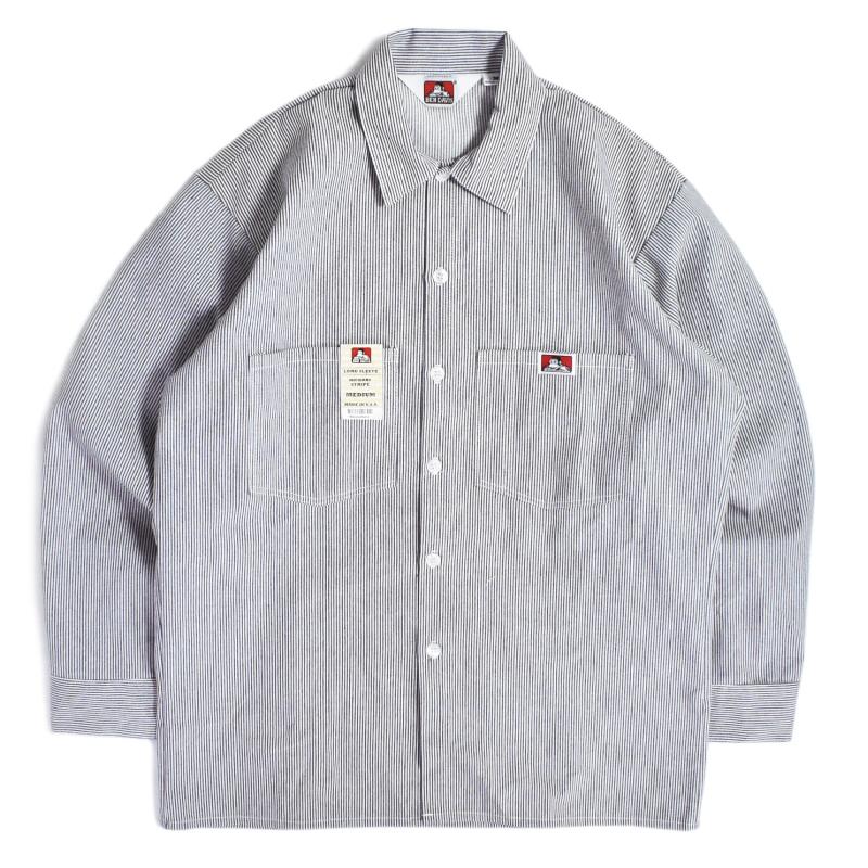 BEN DAVIS 80年代ヒッコリーボタンシャツ BEN DAVIS（ベンデイビス） ポリコットン L/S ボタンアップ ワーク