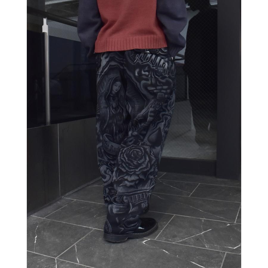 RE. 総柄モコモコパンツ　ブラック FB County Inked Up Sweat Pants - Black エフビーカウンティ