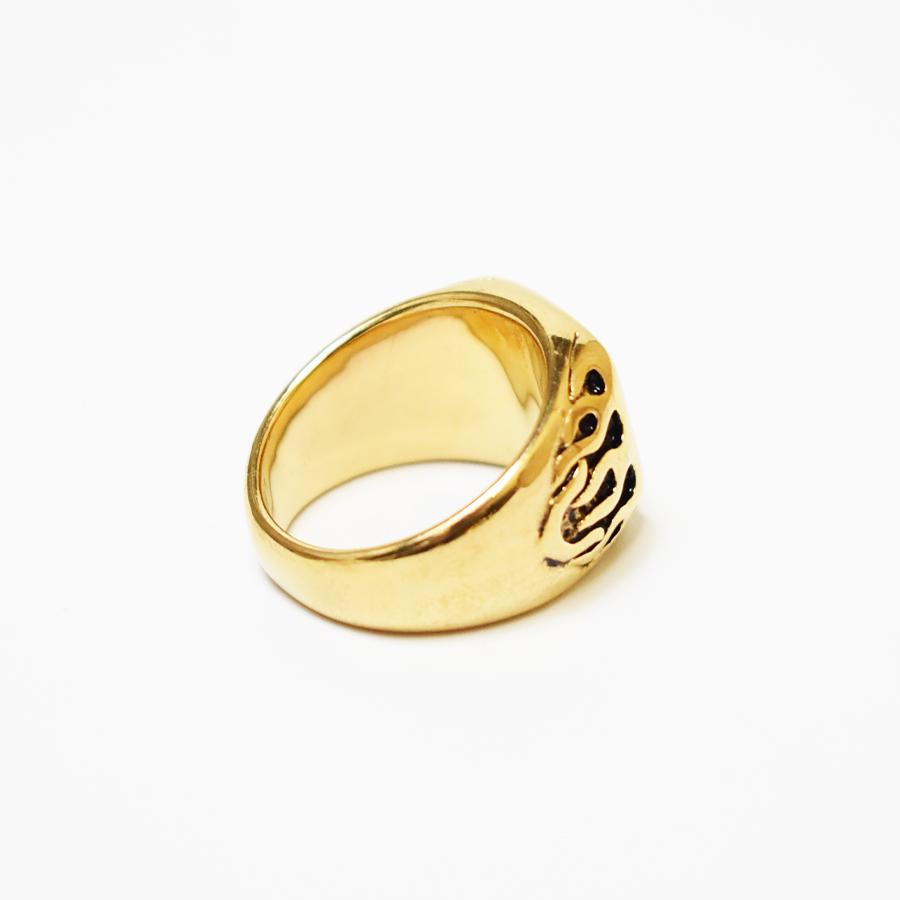 Flare Cross Square Ring - Gold/Black メンズアクセサリー アイアン