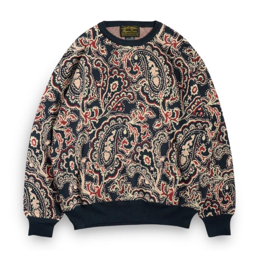 Hagerstown ペイズリー ニット モスグリーン/アイボリー/レッド メンズ