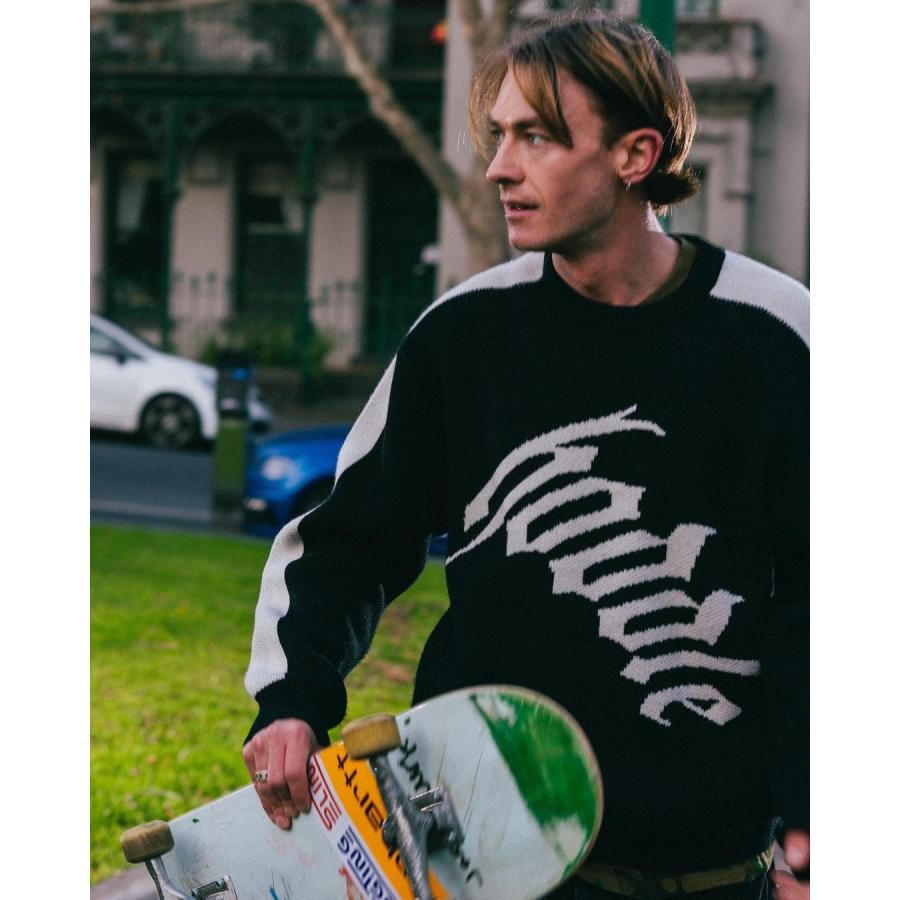 HOODLE Warped Logo Knit Black/Grey メンズ ニット トップス ホドル 
