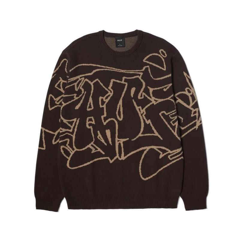 HUF（ハフ） アウトライン クルーネック セーター エスプレッソ 