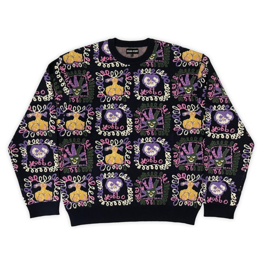 パスポート [SALE]Pass~Port Faces Knit Sweater Black メンズ