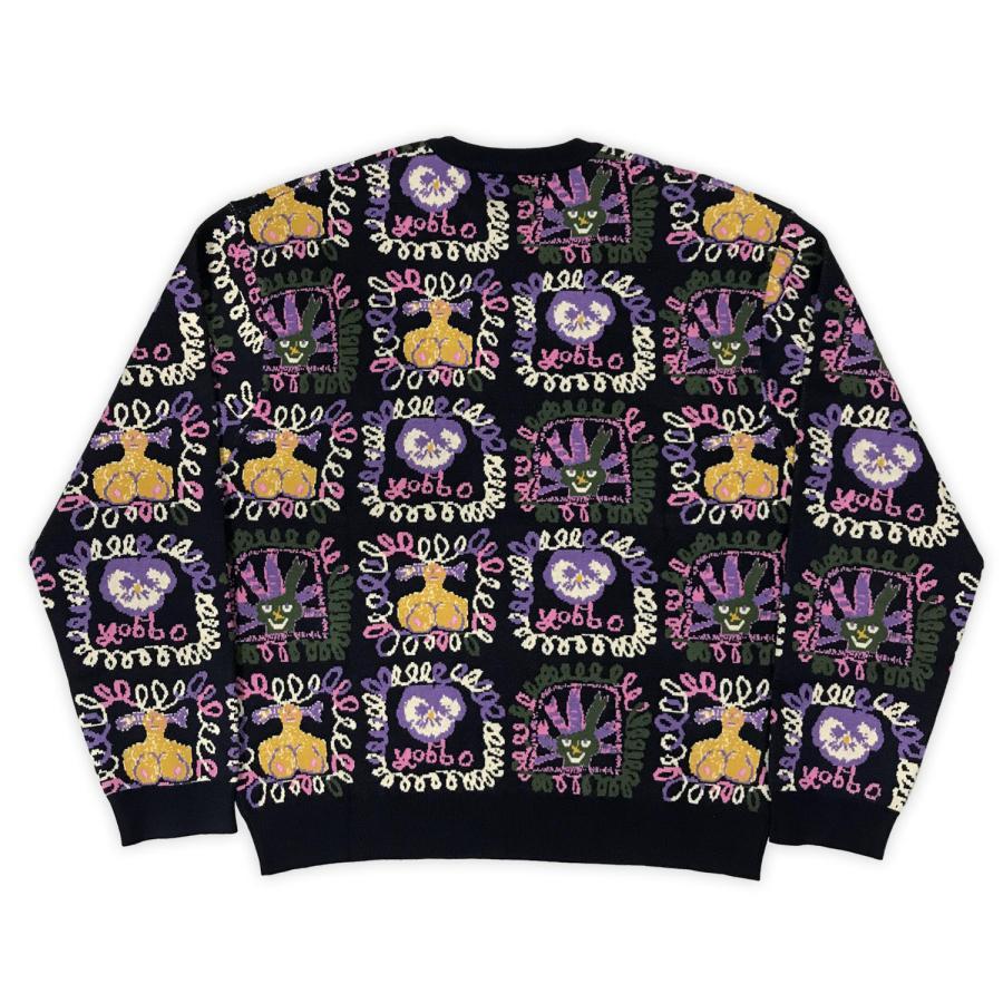 passport skateboard ニット　セーター　総柄 パスポート [SALE]Pass~Port Faces Knit Sweater Black メンズ