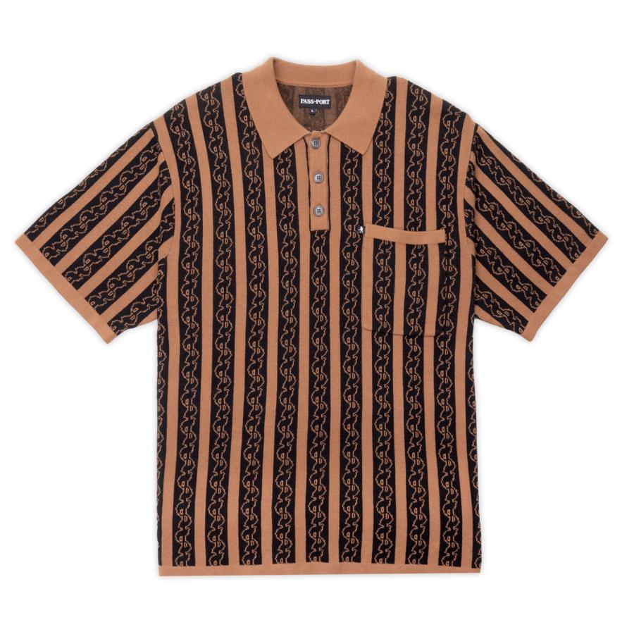PASS~PORT Pattoned S/S ニット ポロ カラメル メンズ PASS~PORT Pattoned S/S ニット ポロ カラメル メンズ