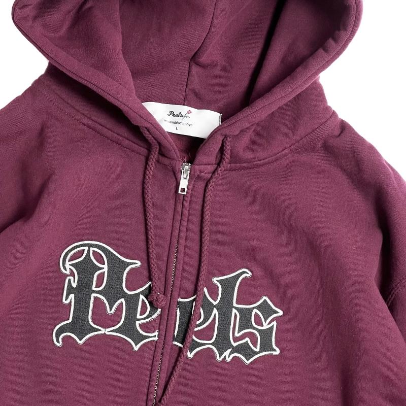 PEELS GOTH LOGO FULL ZIP HOODIE MAROON/ピールズ フルジップパーカー 