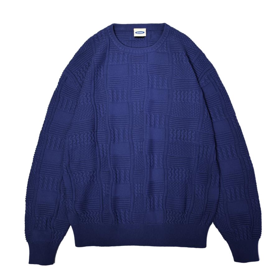 RAWDRIP Original コットン ニット Panel Pattern Crew Knit Navy ネイビー メンズ レディース クルー セーター ロウドリップ オリジナル | 