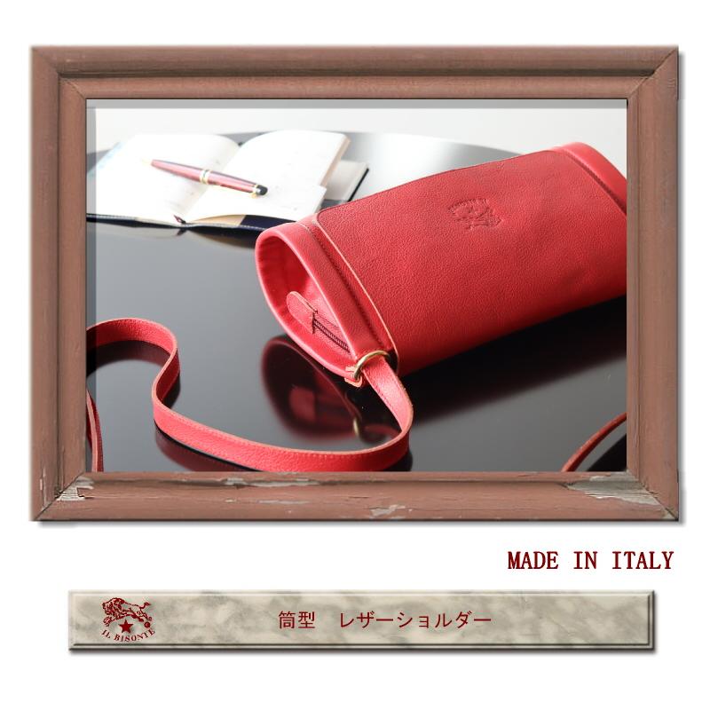 【極美品✨現行タグ】イルビゾンテ　ショルダーバッグ　レザー　赤　フラップ　筒型 IL BISONTE - イルビゾンテ／IL BISONTE バッグ ショルダー