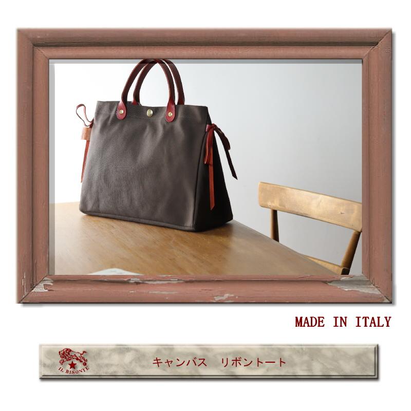 新品未使用　イルビゾンテ　キャンバス　トートバッグ　リボン IL BISONTE イルビゾンテ バッグ キャンバスリボン トートバッグ