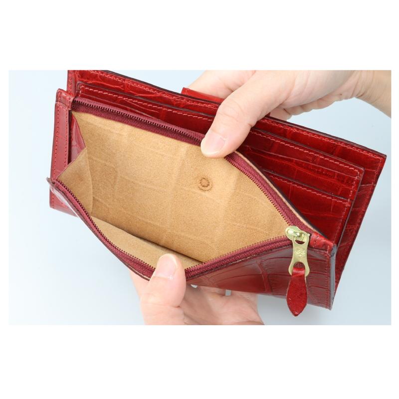 希少 高級感】 IL BISONTE 長財布 本革 レッド 刻印 クロコ型押し - 小物